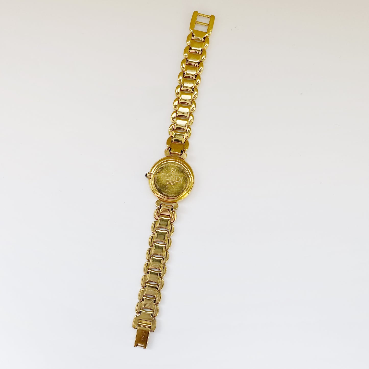 Fendi 1990s Seashell Dial Gold Plated Round Watch