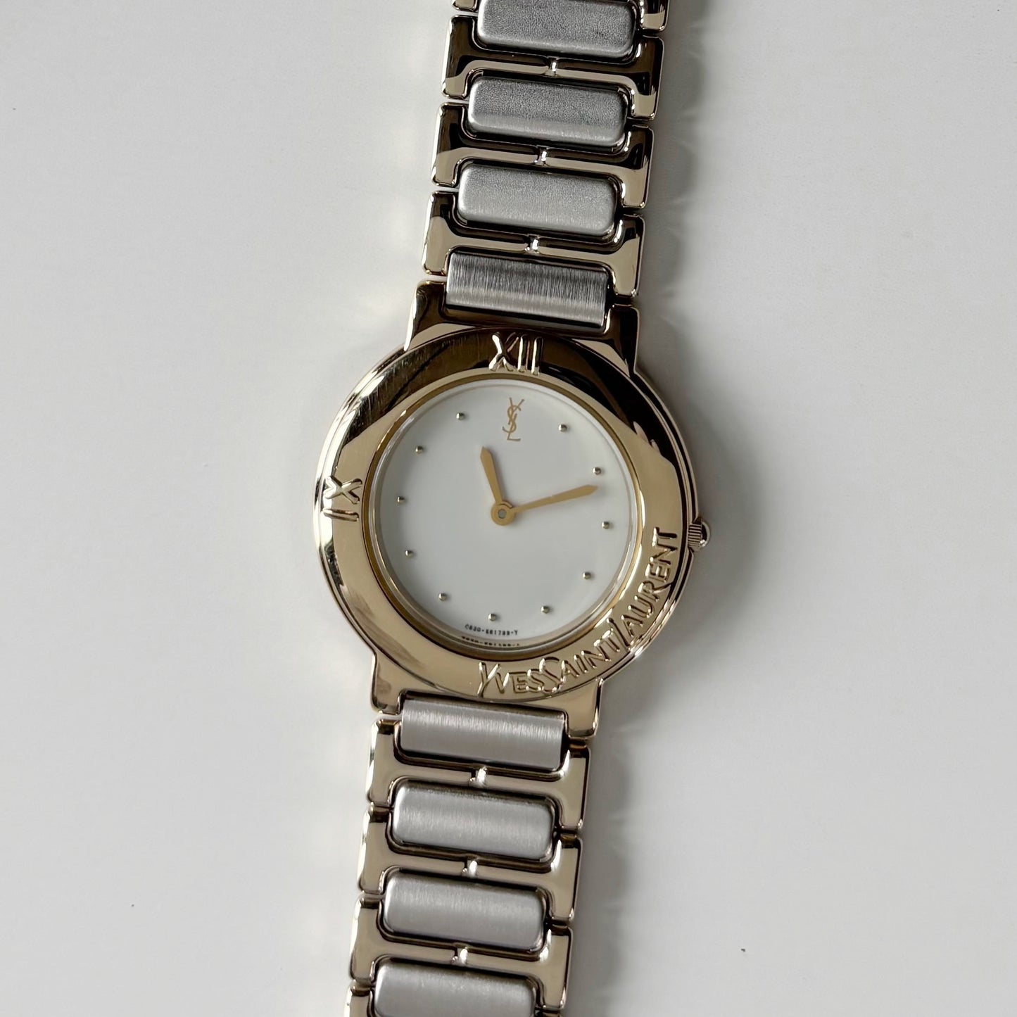 Yves Saint Laurent 1990s Round Dial Two Tone Watch (Large)