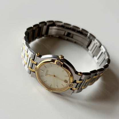 Gucci 1990s Date Round Dial Two Tone Watch (Large)