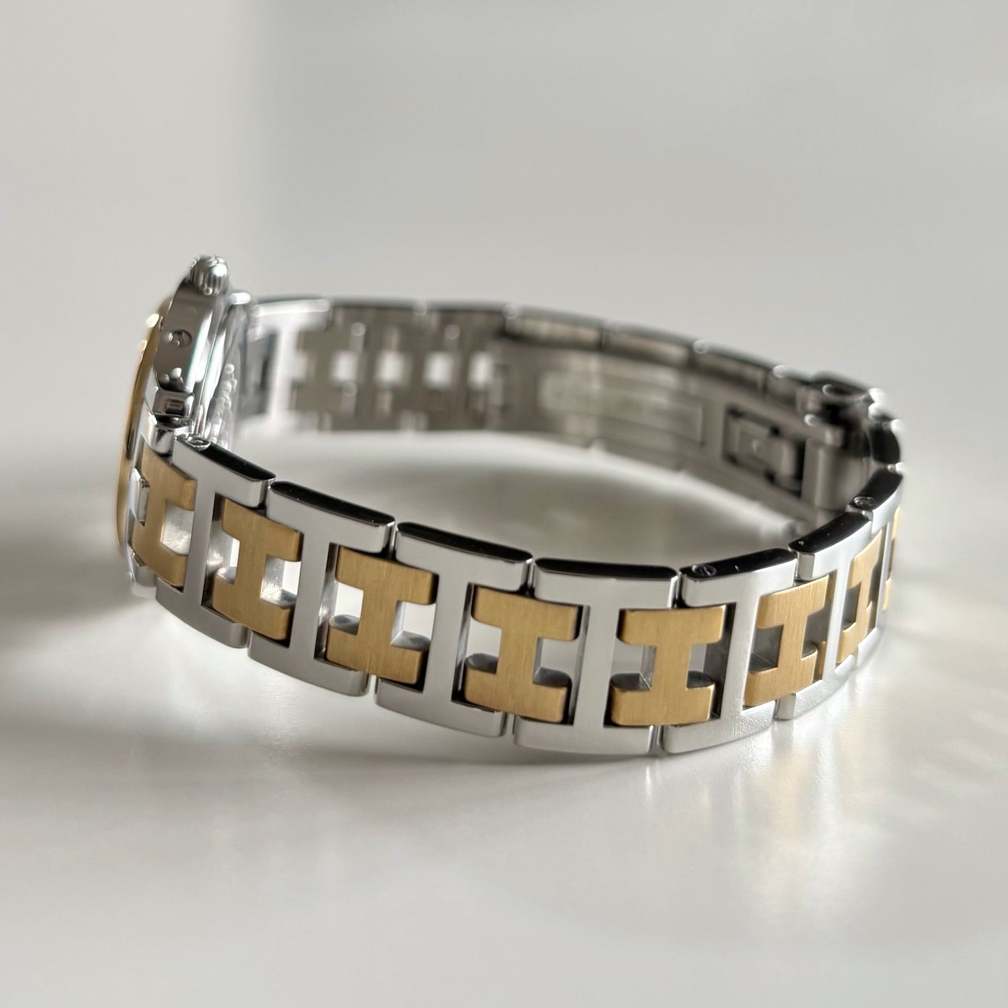 Hermes 1990s Date White Dial Clipper Two Tone Watch