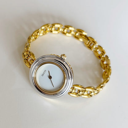 Gucci 1990s Interchangeable Bezel Gold Plated Rice Chain Watch with 6 bezels, case (160mm)