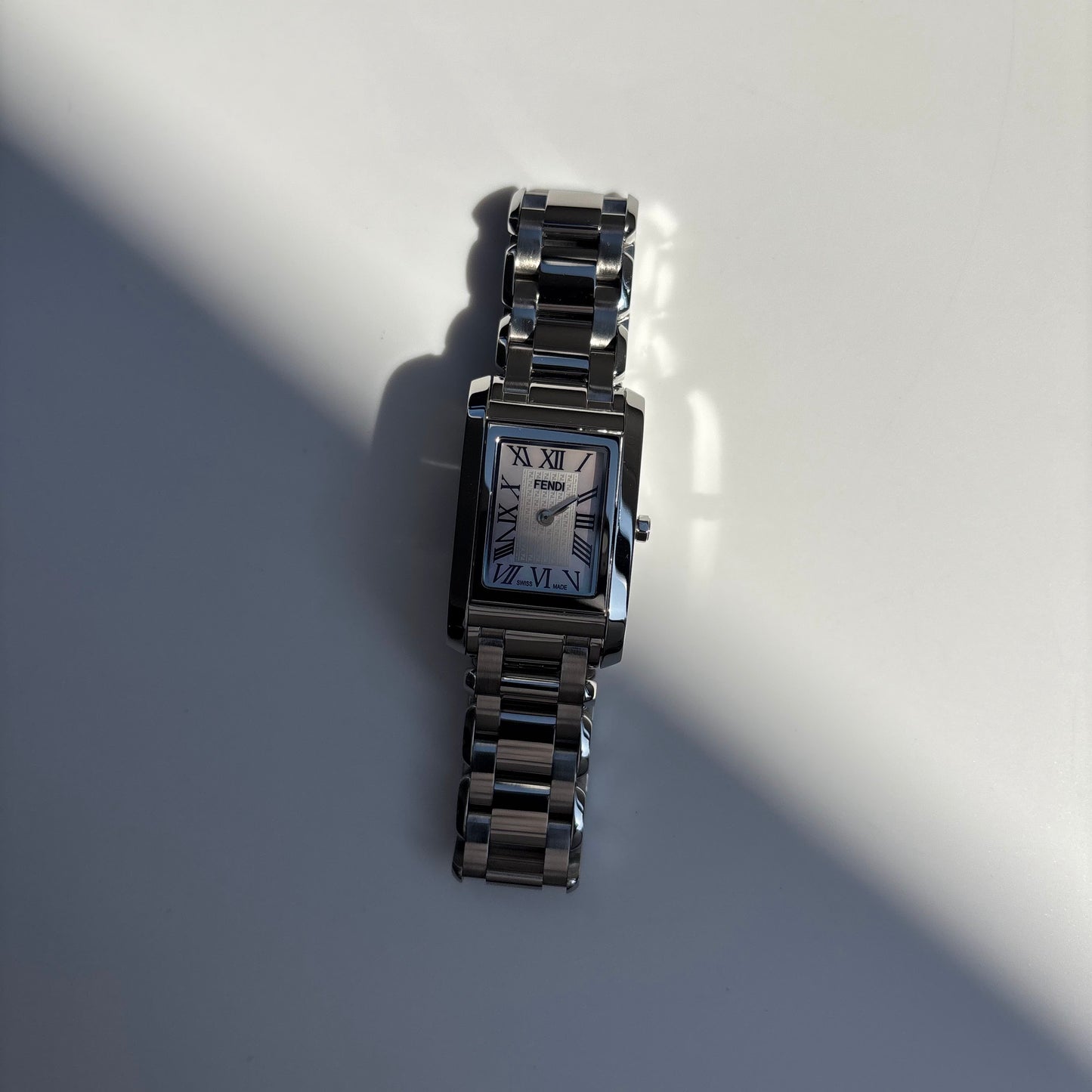 Fendi 1990s Seashell Dial Stainless steel Tank Watch