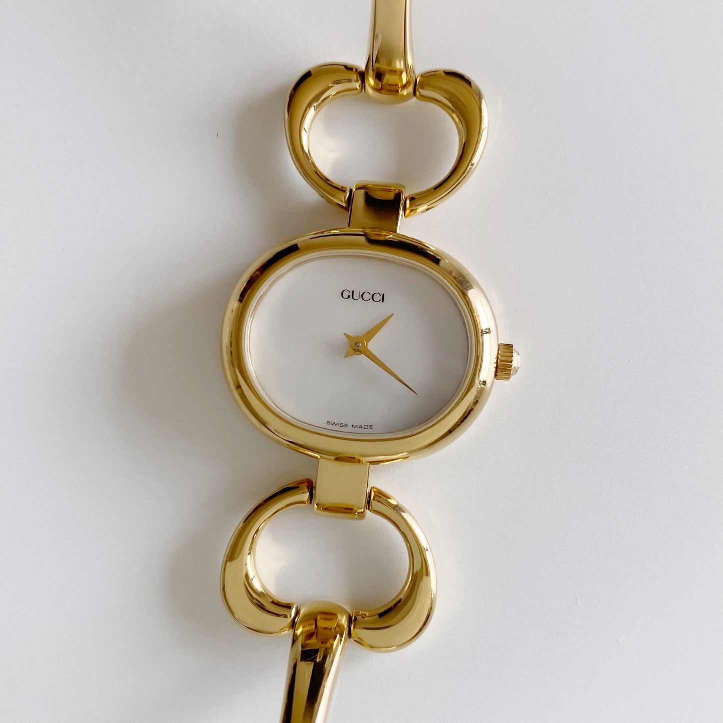 Gucci 1990s Seashell Dial Gold Plated Bangle Watch
