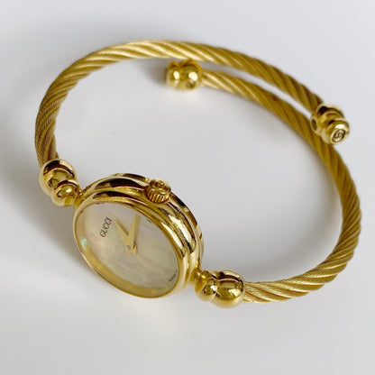 Gucci 1990s Seashell Dial Gold Plated Cable Bangle Watch