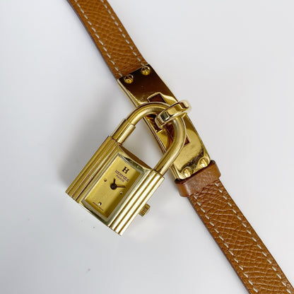 Hermés 1990s Kelly Gold Plated Leather Watch