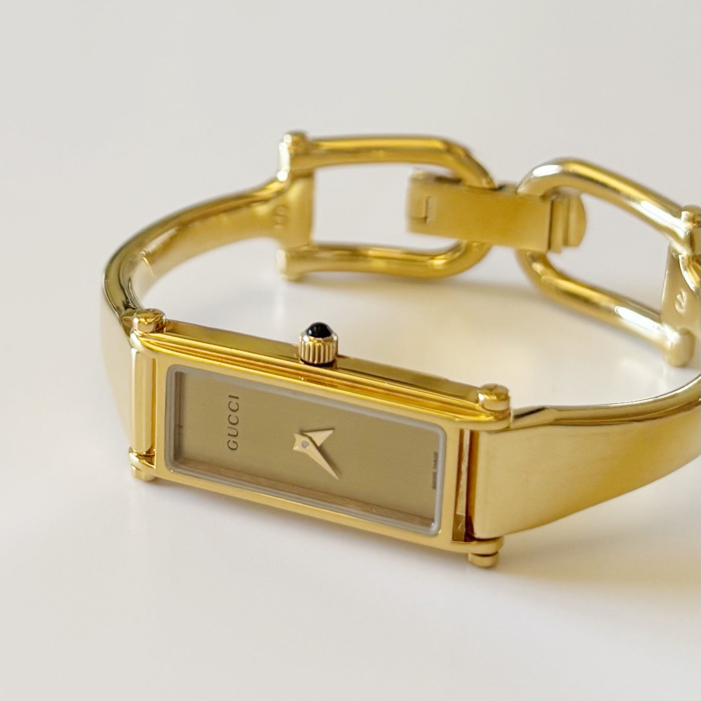 Gucci 1990s Gold Dial Gold Plated Bangle Watch (Small)