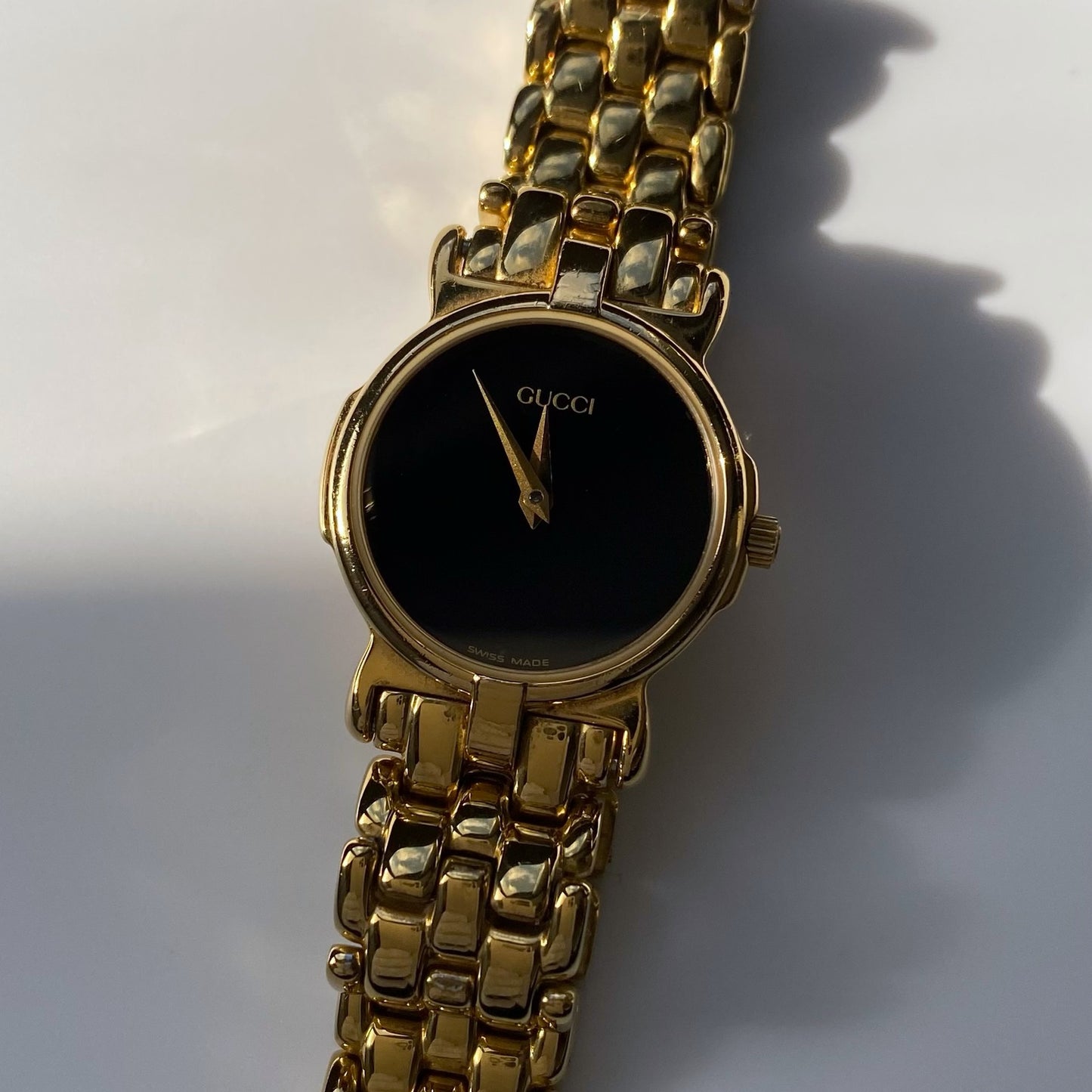 Gucci 1990s Black Dial Gold Plated Watch