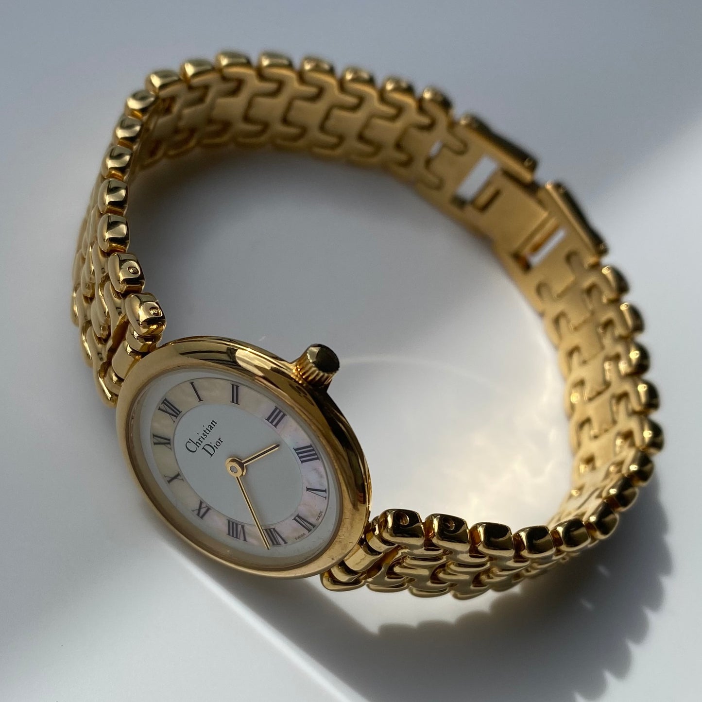 Dior 1990s Seashell Dial Gold Plated Watch