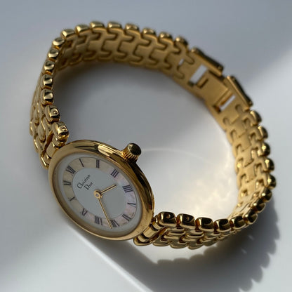 Dior 1990s Seashell Dial Gold Plated Watch