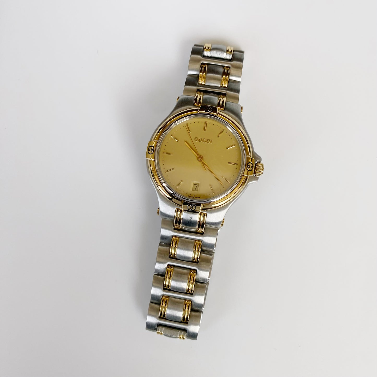 Gucci 1990s Date Two Tone Round Watch