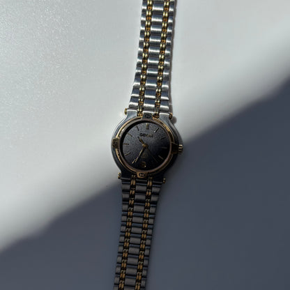 Gucci 1980s Date Round Dial Two Tone Gold Plated Watch