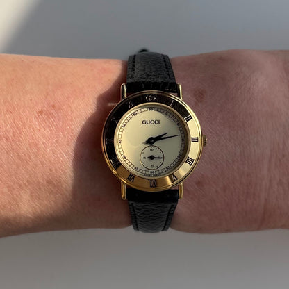 Gucci 1990s Sub second Round Dial Gold Plated Watch