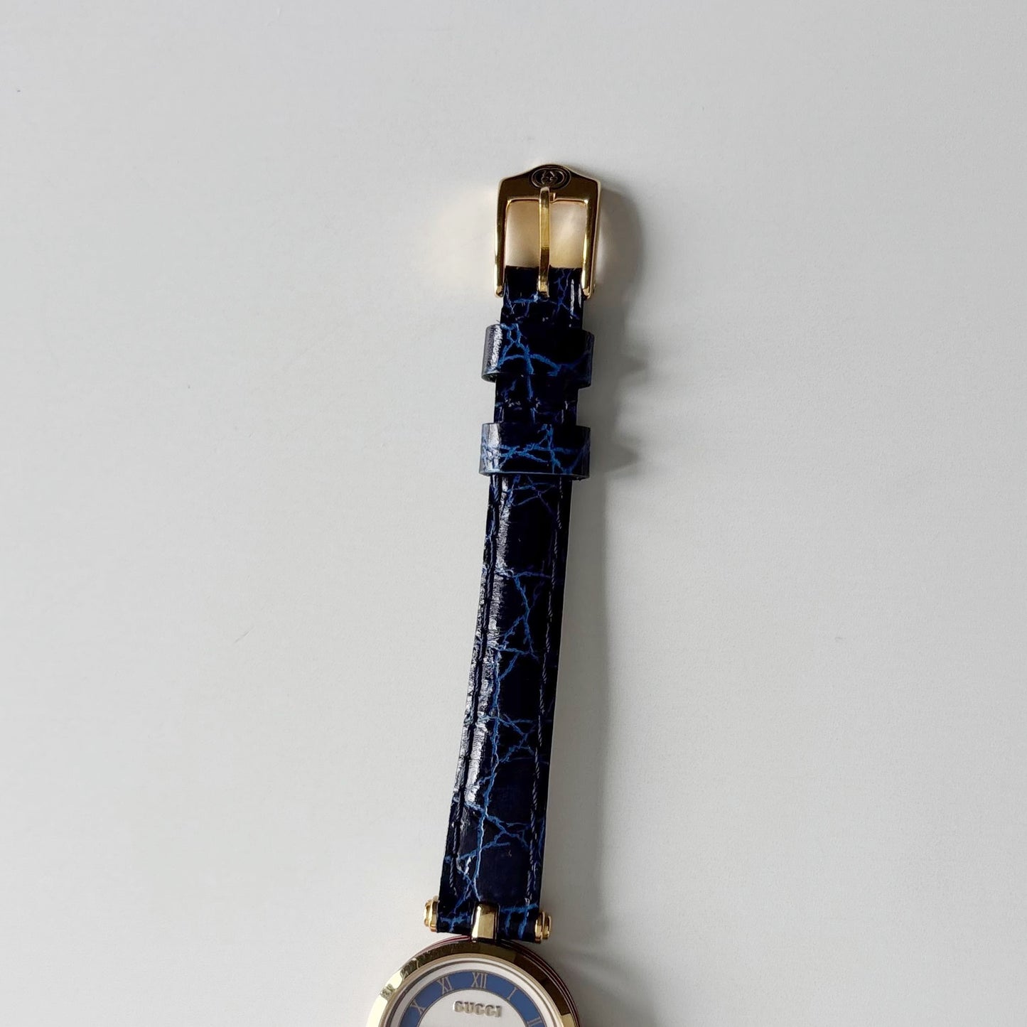 Gucci 1990s Round Dial Blue Gold Plated Watch