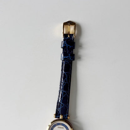 Gucci 1990s Round Dial Blue Gold Plated Watch