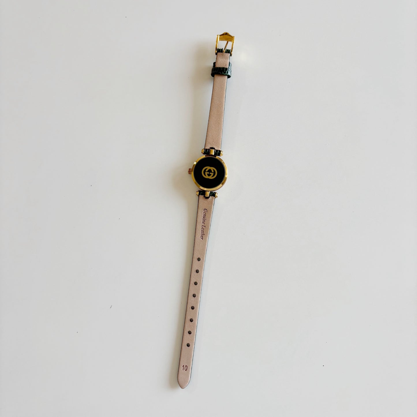 Gucci 1990s Round Dial Green Gold Plated Watch