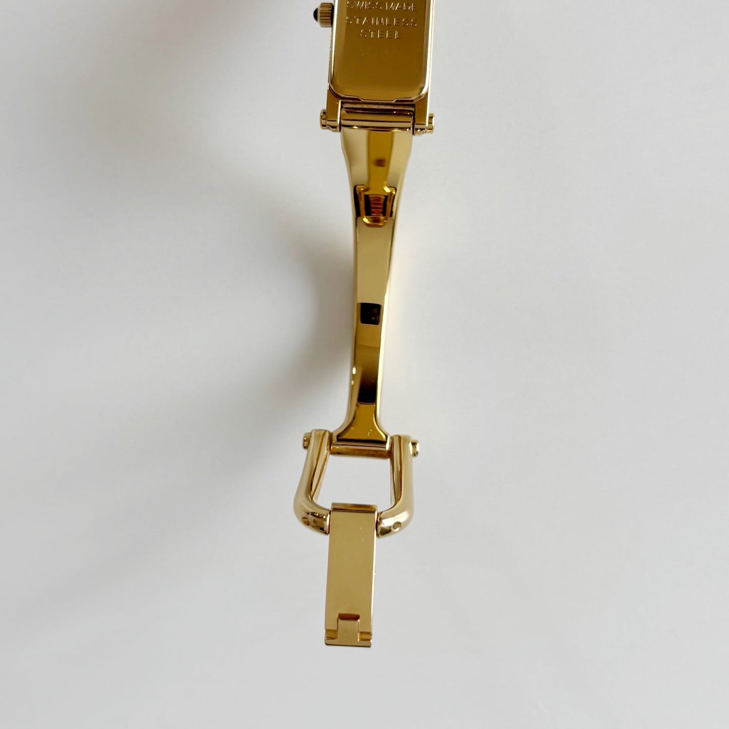 Gucci 1990s Seashell Dial Rectangular Gold Plated Bangle Watch