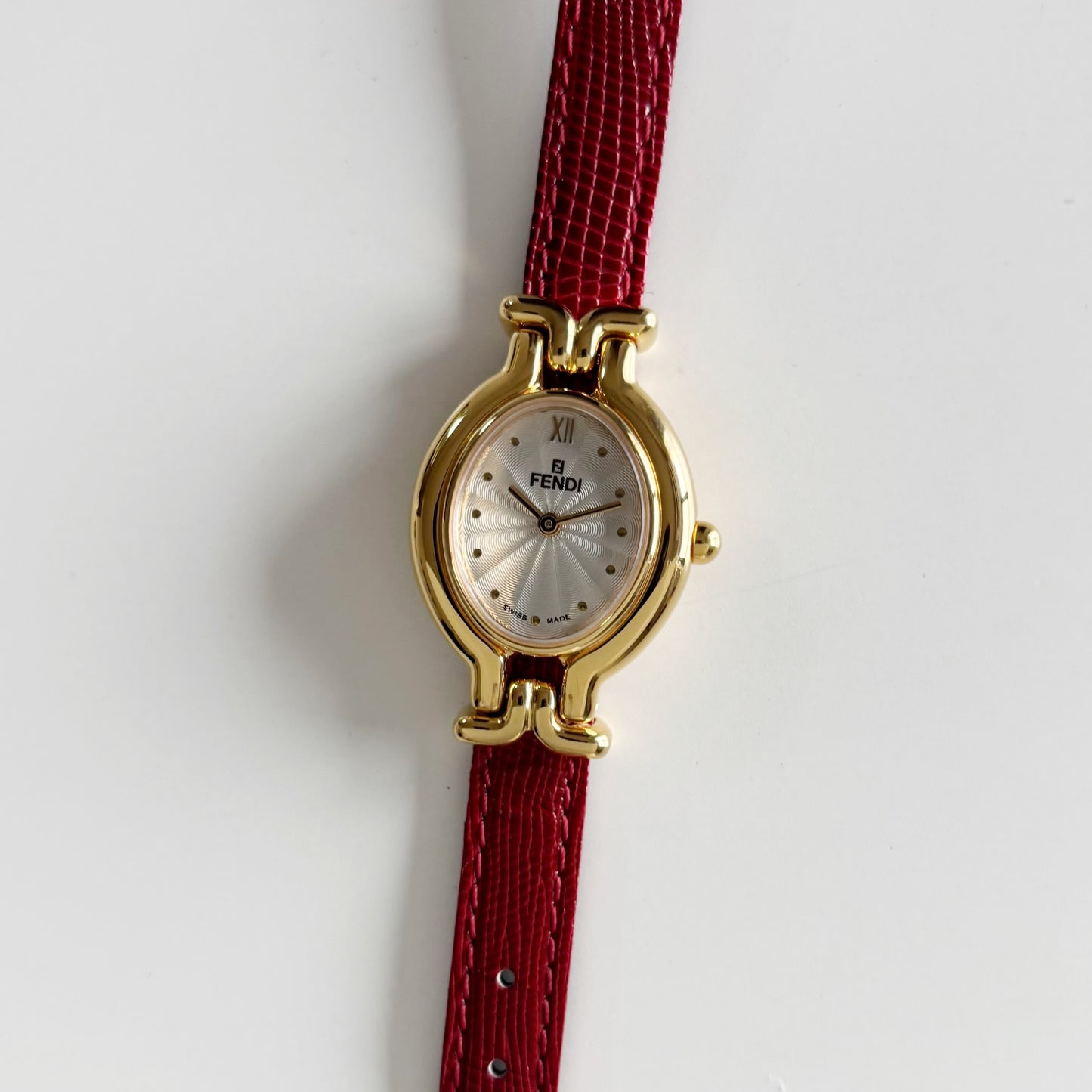 Fendi 1990s Interchangeable Strap Gold Plated Watch with 5 straps, case