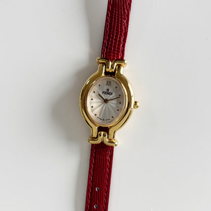 Fendi 1990s Interchangeable Strap Gold Plated Watch with 5 straps, case
