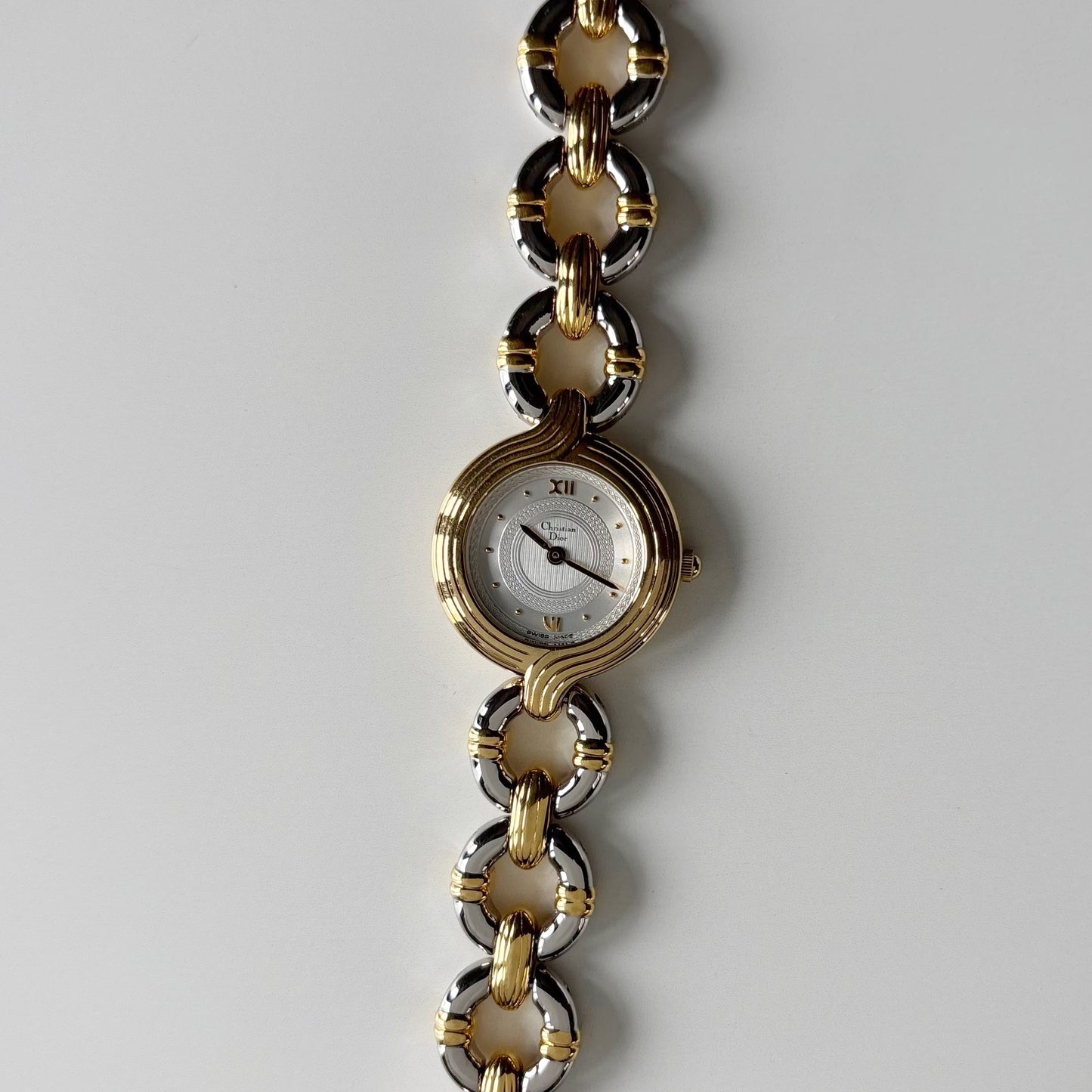 Dior 1990s Interchangeable Strap Round Dial Gold Plated Two Tone Watch with 3 straps, case