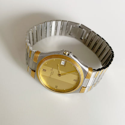 Dior 1990s Date Round Dial Two Tone Watch (Large)