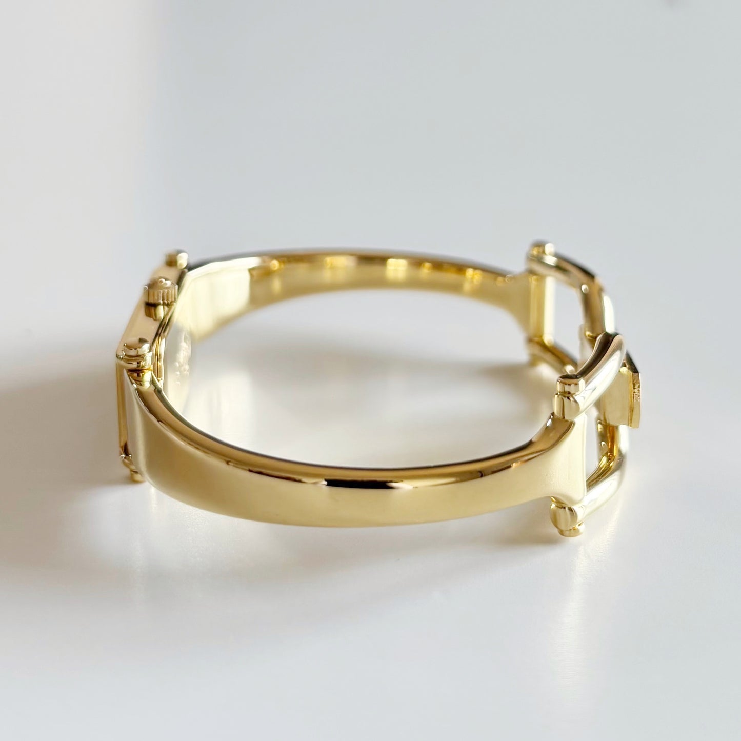 Gucci 1990s Seashell Rectangular Dial Gold Plated Bangle Watch