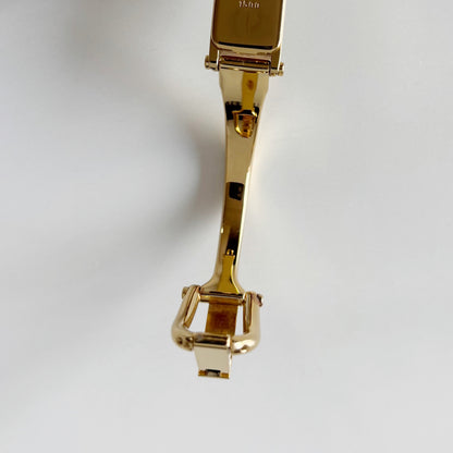 Gucci 1990s Gold Dial Rectangular Gold Plated Bangle Watch