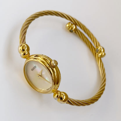 Gucci 1990s Seashell Dial Gold Plated Bangle Watch