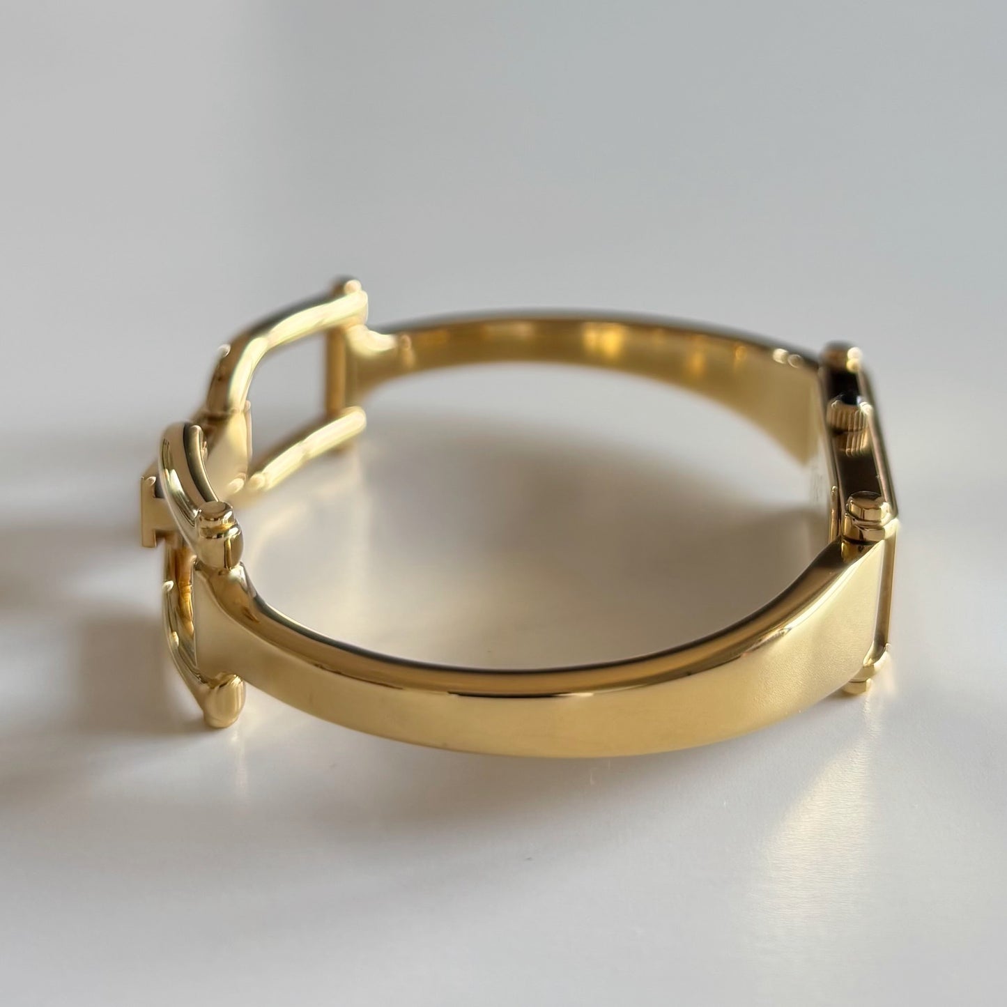 Gucci 1990s Seashell Dial Rectangular Gold Plated Bangle Watch