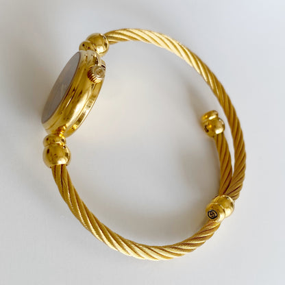 Gucci 1990s Blue Dial Gold Plated Cable Bangle Watch