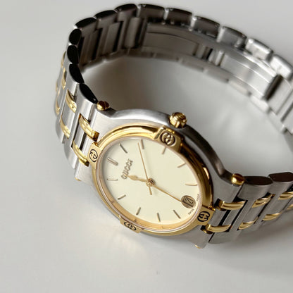 Gucci 1990s Date Round Dial Two Tone Watch (Large)