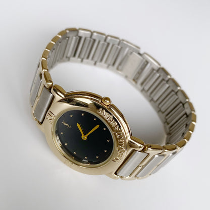 Yves Saint Laurent 1990s Black Dial Two Tone Watch