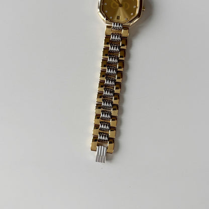 Dior 1990s Octagon Dial Two Tone Gold Plated Watch