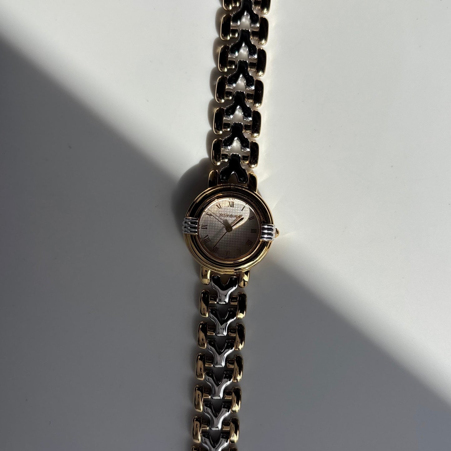 Yves Saint Laurent 1990s Round Dial Two Tone Watch