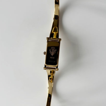 Gucci 1990s Seashell Rectangular Dial Gold Plated Bangle Watch