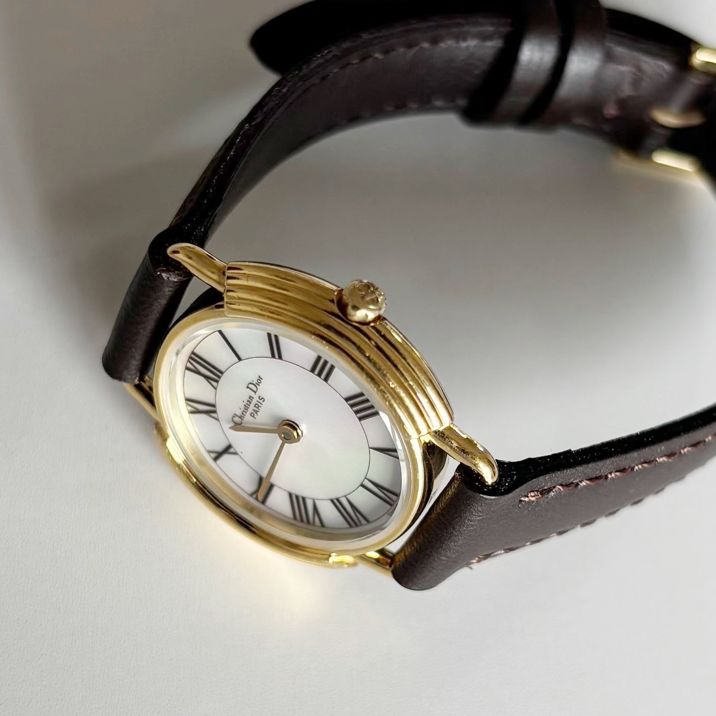 Dior 1990s Seashell Dial Gold Plated Watch