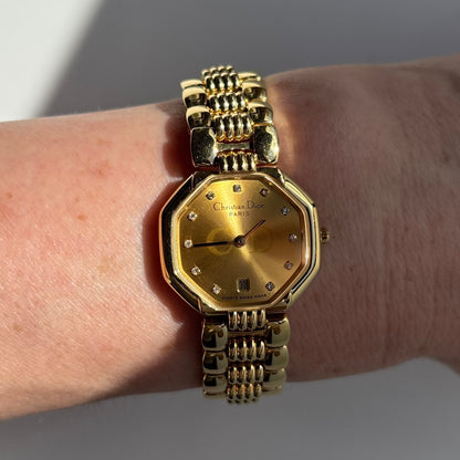Dior 1990s Octagon Gold Plated Watch