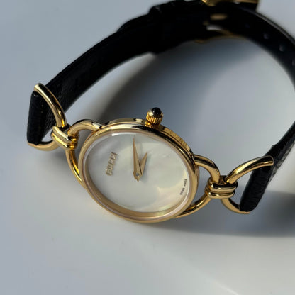 Gucci 1990s Seashell Dial Gold Plated Horsebit Watch