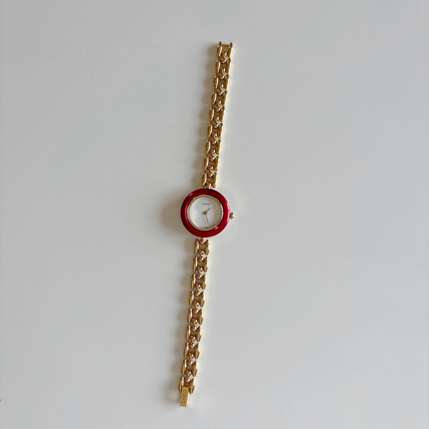 Gucci 1990s Interchangeable Bezel Gold Plated Rice Chain Watch with 6 bezels, case (175mm)