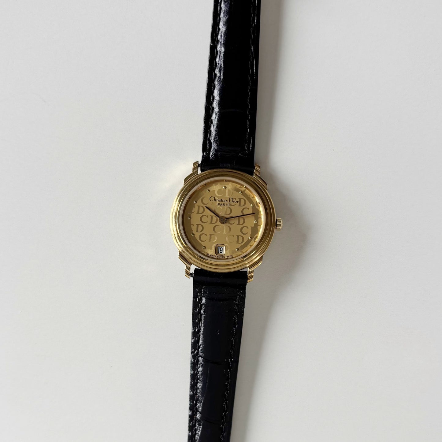 Dior 1990s Date CD Logo Round Dial Gold Plated Watch