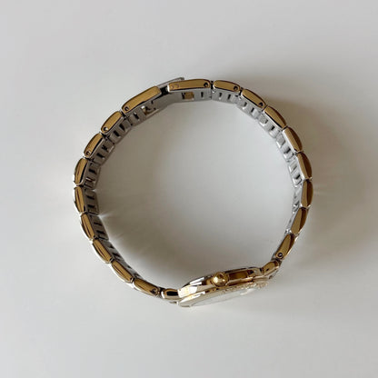 Yves Saint Laurent 1990s Navy Round Dial Two Tone Gold Plated Watch
