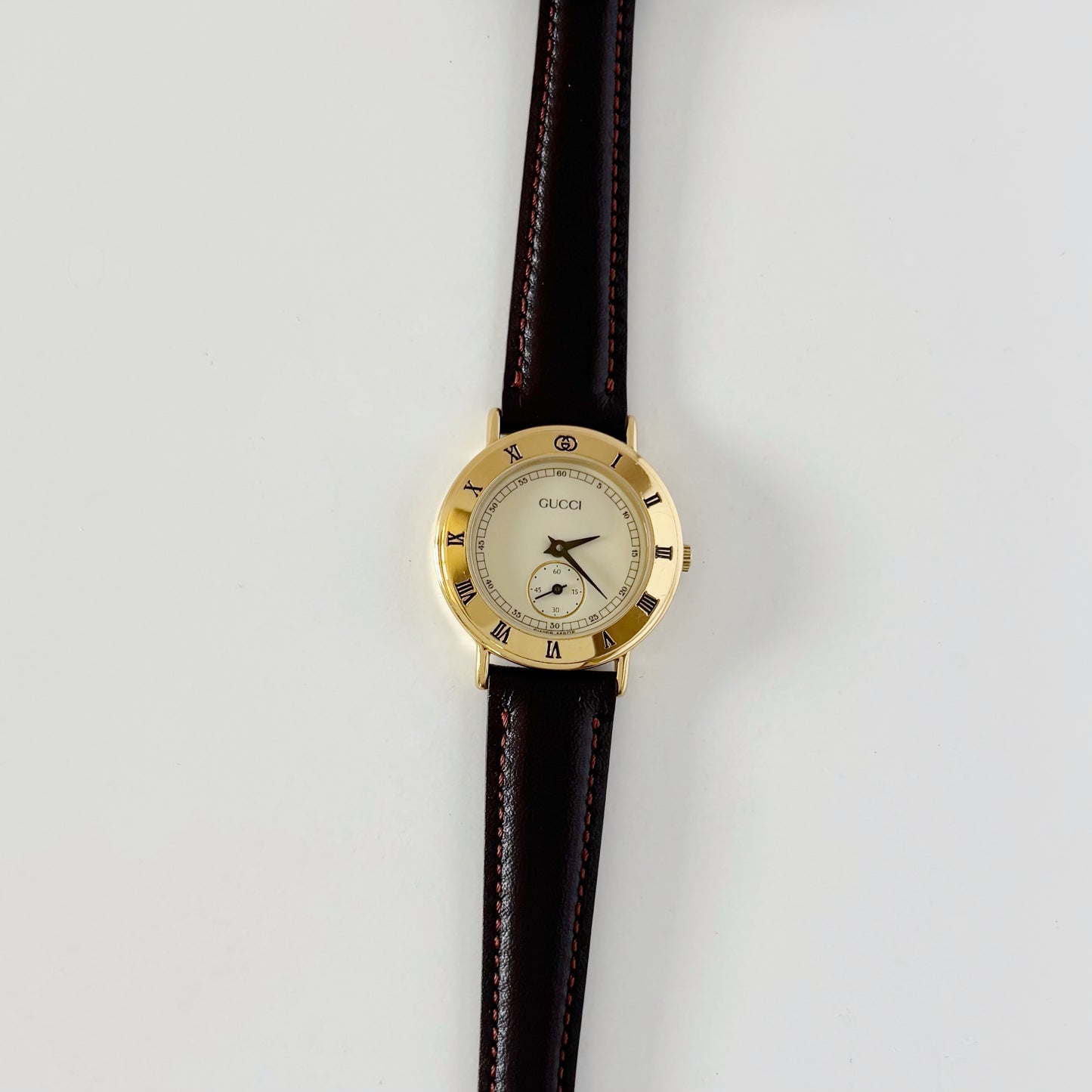 Gucci 1990s Sub Second Round Dial Gold Plated Watch