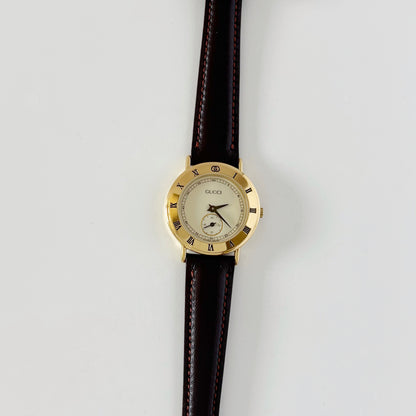 Gucci 1990s Sub Second Round Dial Gold Plated Watch