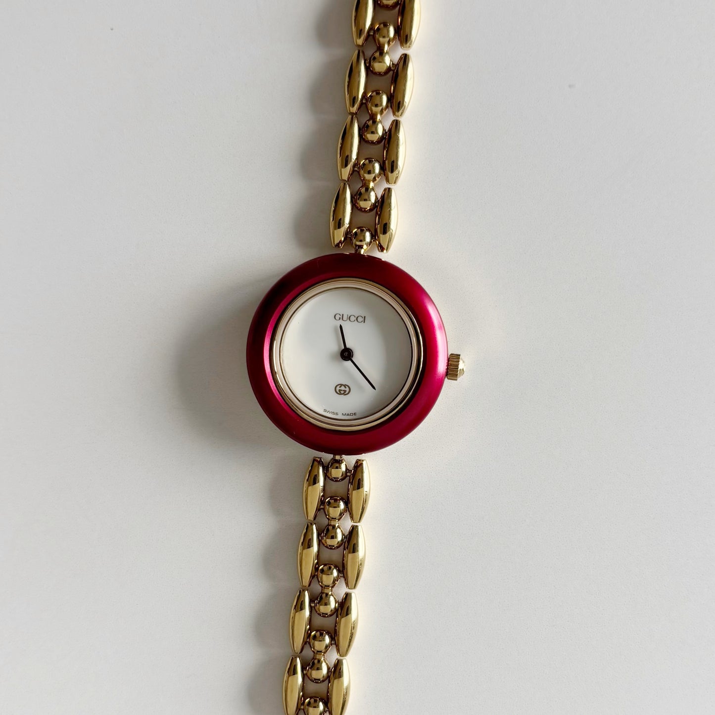 Gucci 1990s Interchangeable Bezel Gold Plated Rice Chain Watch (165mm)