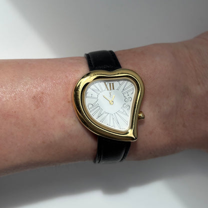 Yves Saint Laurent 1990s Heart Shaped Dial Gold Plated Watch