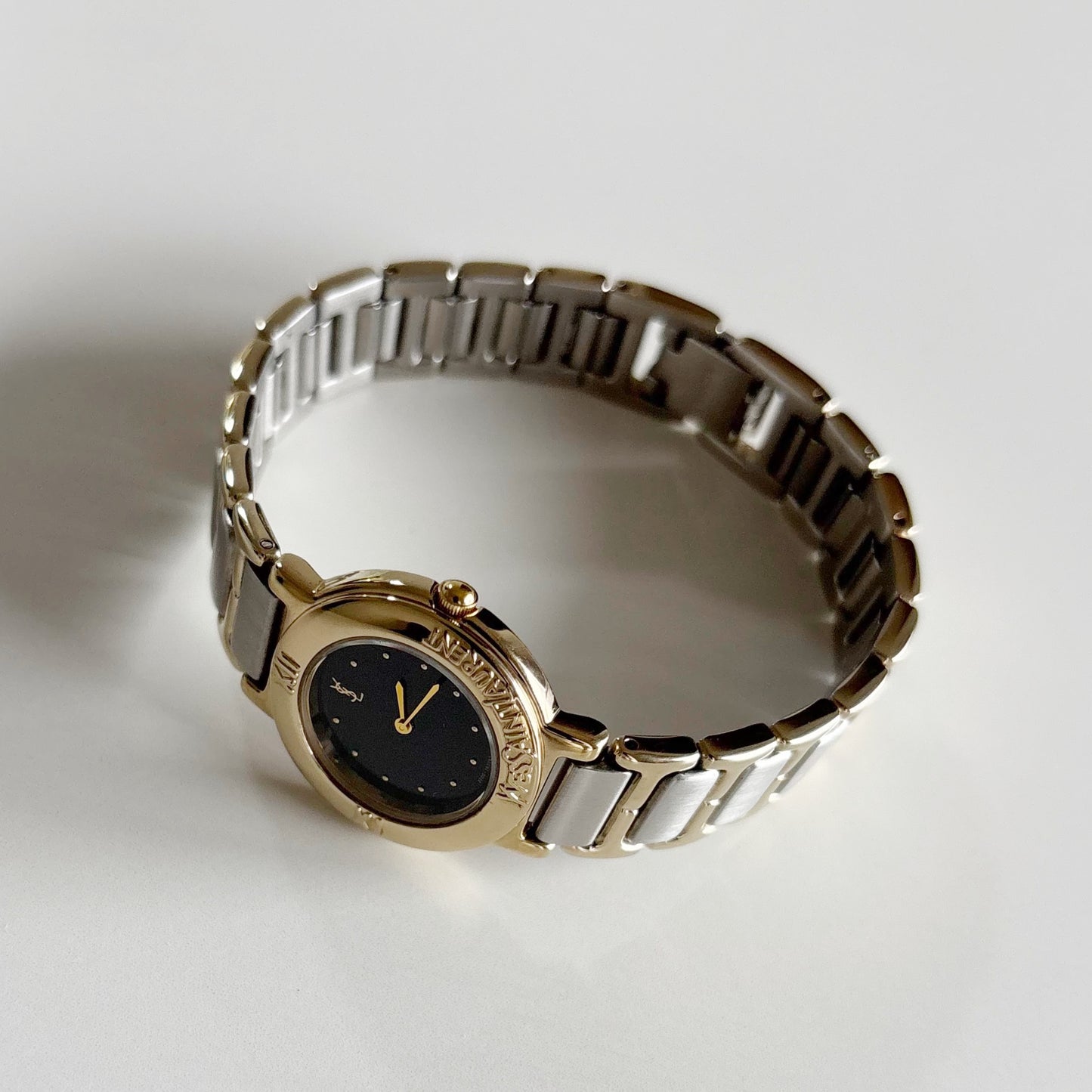 Yves Saint Laurent 1990s Black Dial Gold Plated Two Tone Watch