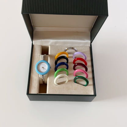 Gucci 1990s Interchangeable Bezel Stainless steel Bangle Watch with 12 bezels, case (Small)