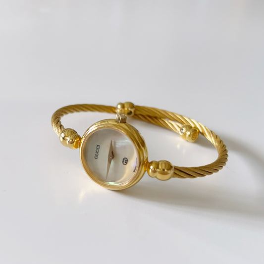 Gucci 1990s Seashell Dial Gold Plated Round Watch