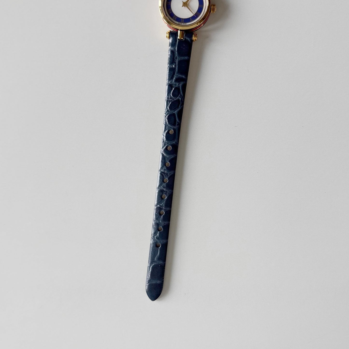 Gucci 1990s Round Dial Blue Gold Plated Watch