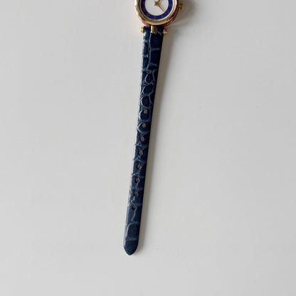 Gucci 1990s Round Dial Blue Gold Plated Watch