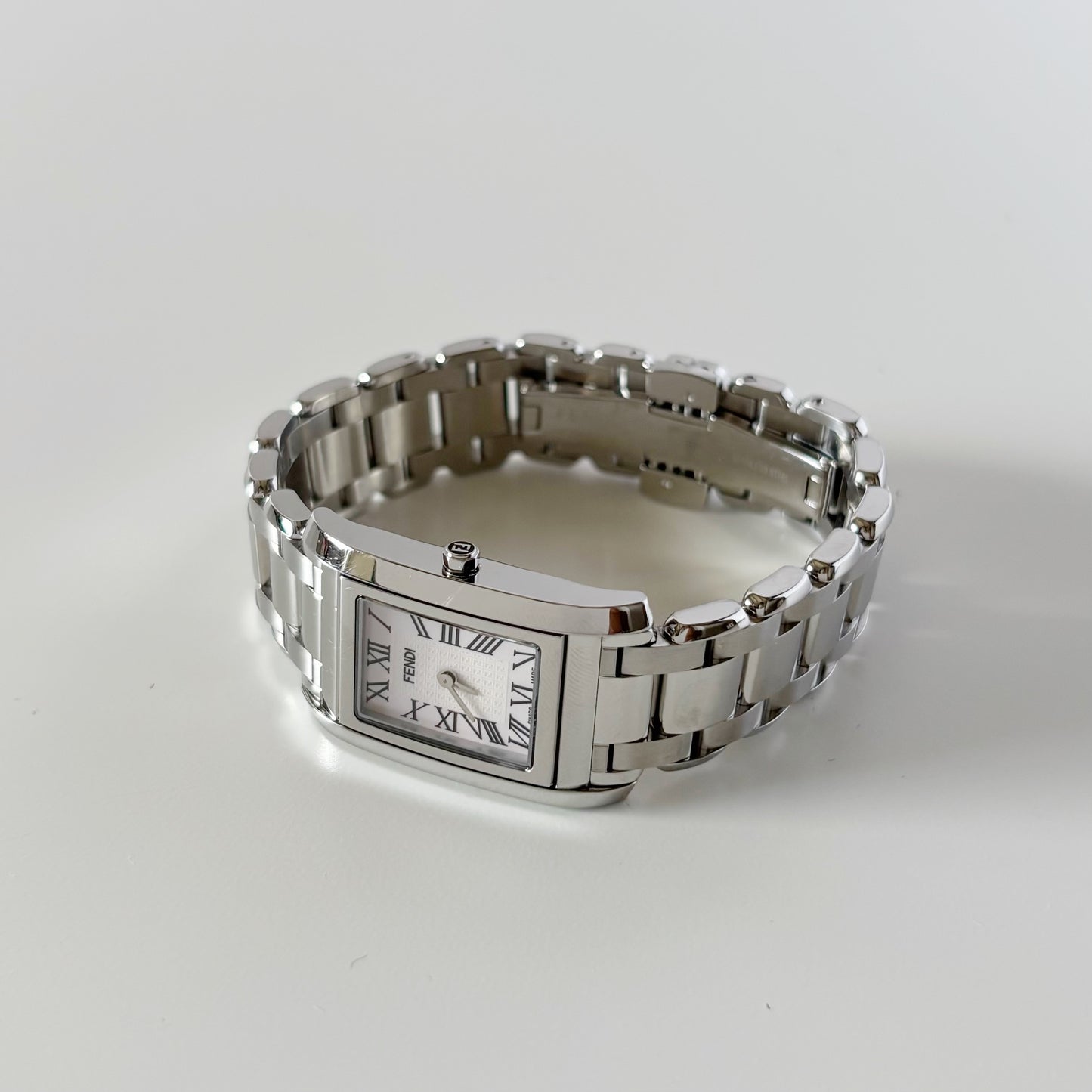 Fendi 1990s Seashell Dial Stainless steel Tank Watch